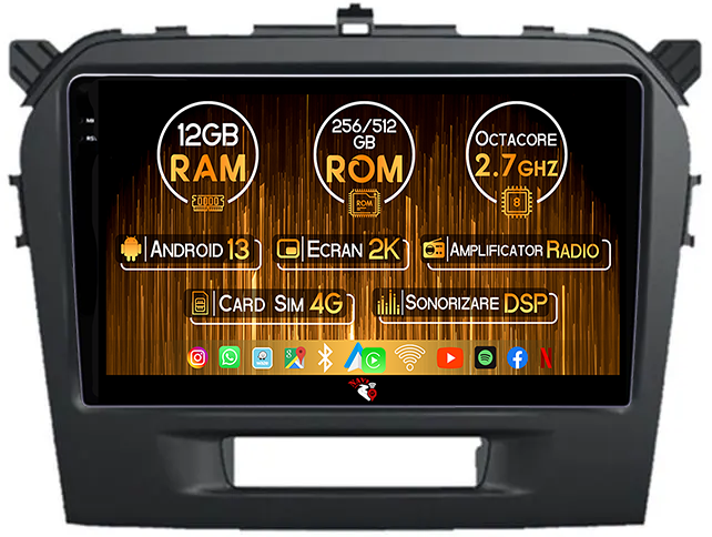 Navigatie dedicata Suzuki Vitara 2014-2018, 12GB RAM 256GB ROM, Android 13, Rezolutie 2K, Display QLED, 9", DSP, Carplay, Android Auto, Internet, Youtube, Waze, Wi Fi, USB [1]