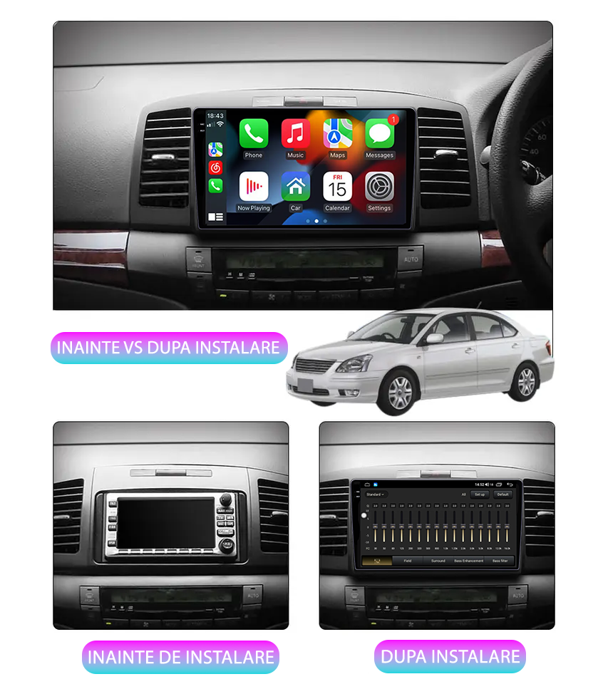 Navigatie dedicata Toyota Allion Premio 2001-2007, 12GB RAM 256GB ROM, Android 13, Rezolutie 2K, Display QLED, 9", DSP, Carplay, Android Auto, Internet, Youtube, Waze, Wi Fi, USB [5]