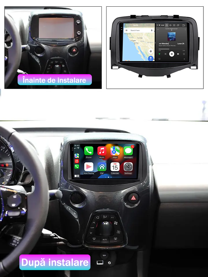 Navigatie dedicata Toyota Aygo 2016, 12GB RAM 256GB ROM, Android 13, Rezolutie 2K, Display QLED, 9", DSP, Carplay, Android Auto, Internet, Youtube, Waze, Wi Fi, USB [4]