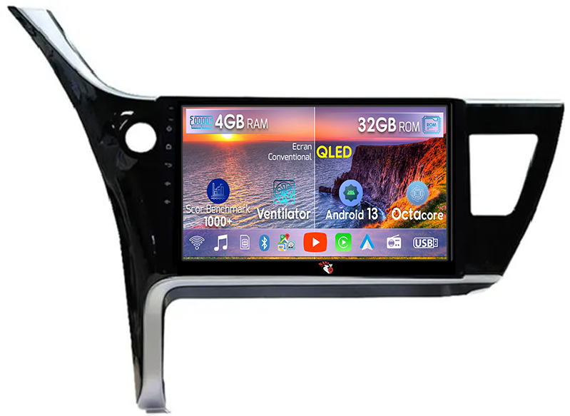 Navigatie dedicata Toyota Corolla 2017-2019, 4 GB RAM 32 ROM, Android 13, Display QLED, 10", DSP, Carplay, Android Auto, Internet, Youtube, Waze, WI-FI, USB, Bluetooth [1]