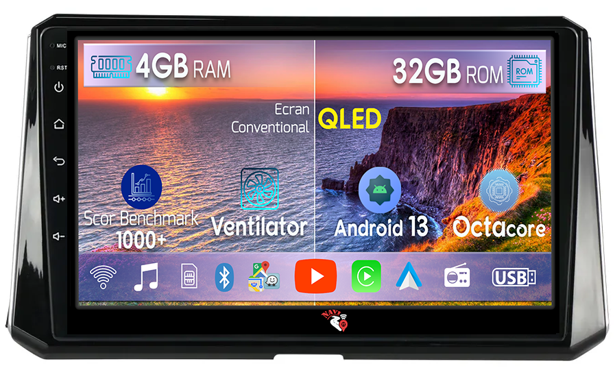 Navigatie dedicata Toyota Corolla 2018-2020, 4 GB RAM 32 ROM, Android 13, Display QLED, 10", DSP, Carplay, Android Auto, Internet, Youtube, Waze, WI-FI, USB, Bluetooth [1]