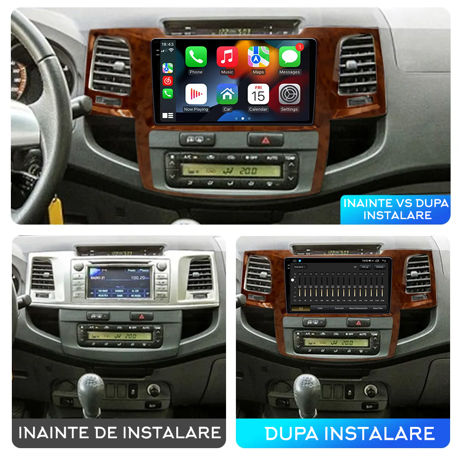 Navigatie dedicata Toyota Fortuner Hilux 2004-2014 AC/Clima, 12GB RAM 256GB ROM, Android 13, Rezolutie 2K, Display QLED, 9", DSP, Carplay, Android Auto, Internet, Youtube, Waze [5]