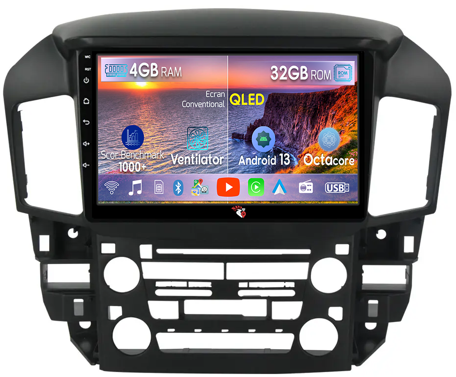 Navigatie dedicata Toyota Harrier/ Lexus RX 300 1998-2005, 4 GB RAM 32 ROM, Android 13, Display QLED, 9", DSP, Carplay, Android Auto, Internet, Youtube, Waze, WI-FI, USB, Bluetooth [1]