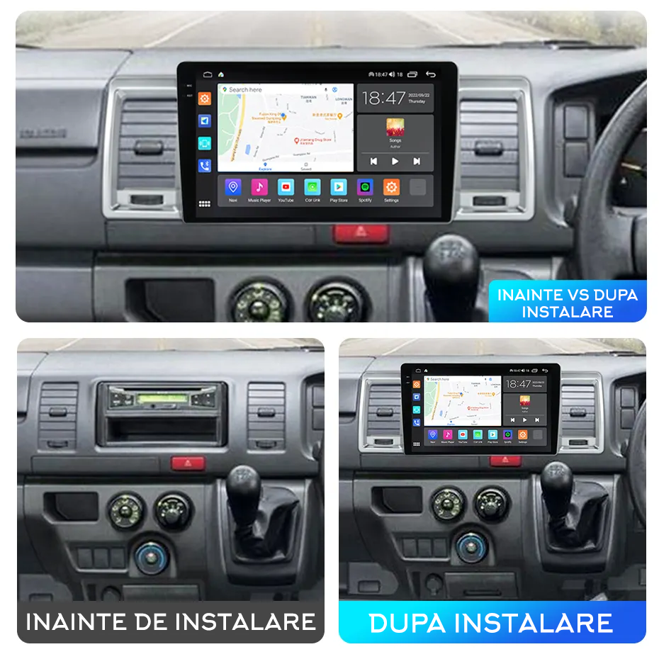 Navigatie dedicata Toyota Hiace 2004-2019, 12GB RAM 256GB ROM, Android 13, Rezolutie 2K, Display QLED, 9", DSP, Carplay, Android Auto, Internet, Youtube, Waze, Wi Fi, USB [5]