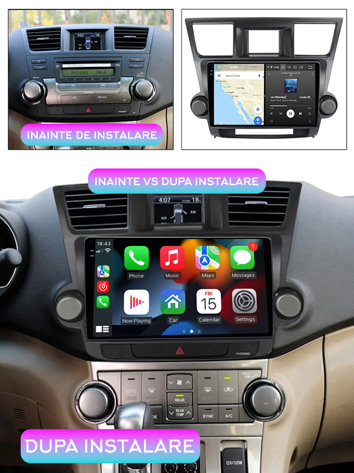 Navigatie dedicata Toyota Highlander 2 (2007-2014), 12GB RAM 256GB ROM, Android 13, Rezolutie 2K, Display QLED, 10.1", DSP, Carplay, Android Auto, Internet, Youtube, Waze, Wi Fi, [5]