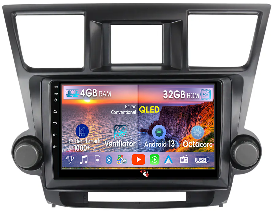 Navigatie dedicata Toyota Highlander 2007-2013, 4 GB RAM 32 ROM, Android 13, Display QLED, 10", DSP, Carplay, Android Auto, Internet, Youtube, Waze, WI-FI, USB, Bluetooth [1]