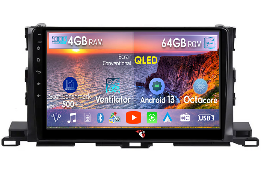 Navigatie dedicata Toyota Highlander 2013-2018, 4GB RAM 64GB ROM, Octacore, Android 13, Display QLED 10", DSP, Carplay, Android Auto, Internet, Youtube, Waze, WIFI, Bluetooth [1]