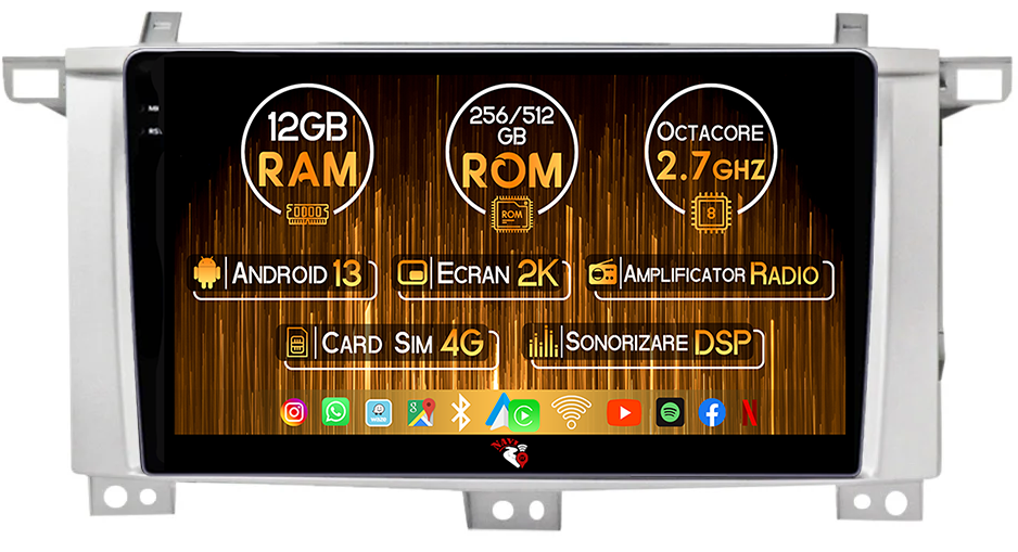 Navigatie dedicata Toyota Land Cruiser 100 1998-2007, 12GB RAM 256GB ROM, Android 13, Rezolutie 2K, Display QLED, 9", DSP, Carplay, Android Auto, Internet, Youtube, Waze, Wi Fi, U [2]