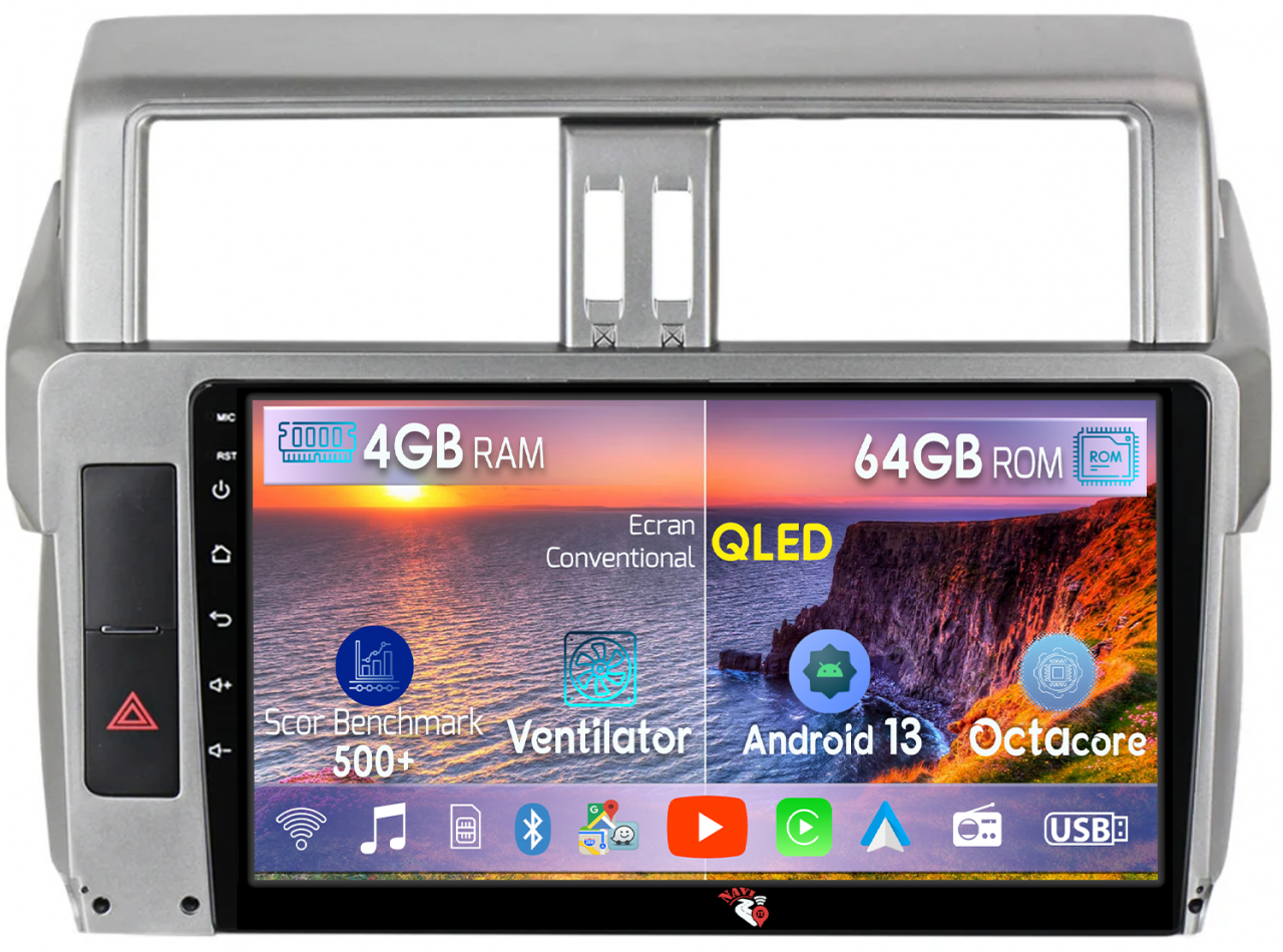 Navigatie dedicata Toyota Land Prado 2013-2017, 4GB RAM 64GB ROM, Octacore, Android 13, Display QLED 10", DSP, Carplay, Android Auto, Internet, Youtube, Waze, WIFI, Bluetooth [1]