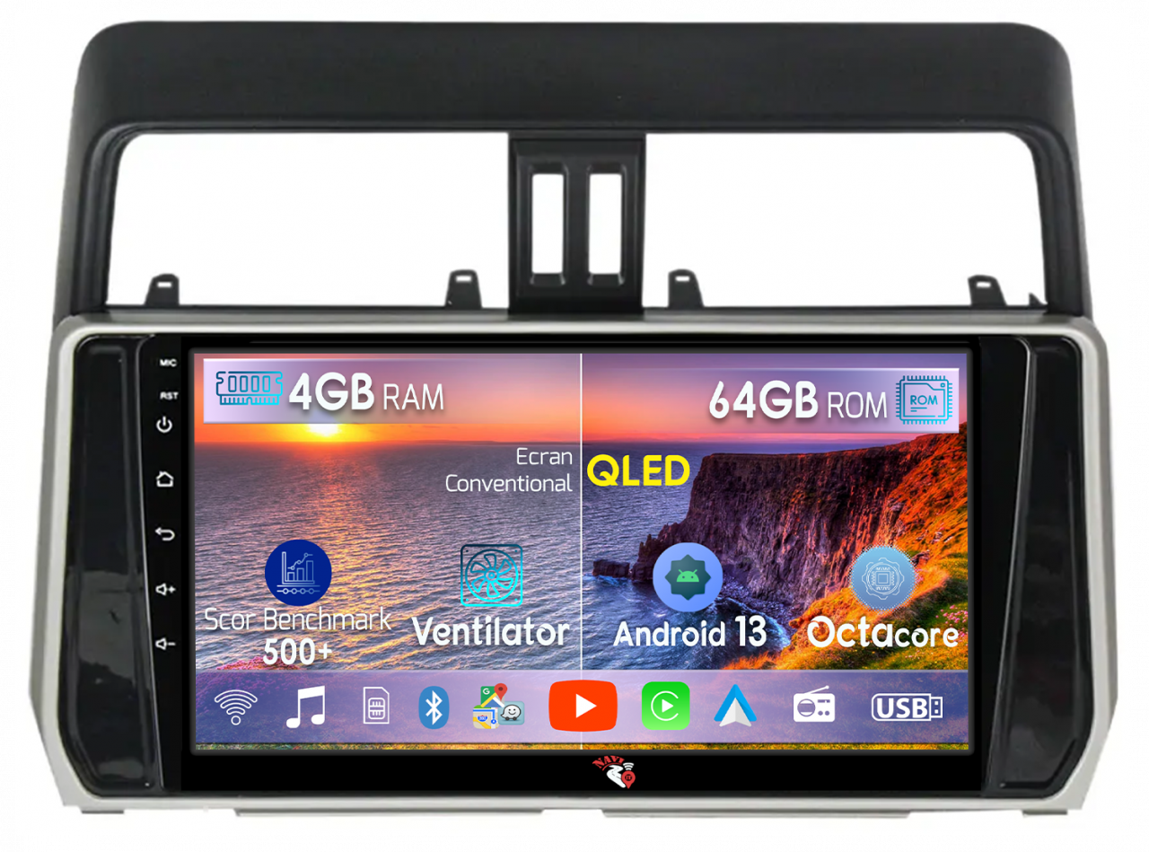 Navigatie dedicata Toyota Land Prado 2017-2018, 4GB RAM 64GB ROM, Octacore, Android 13, Display QLED 10", DSP, Carplay, Android Auto, Internet, Youtube, Waze, WIFI, Bluetooth [1]