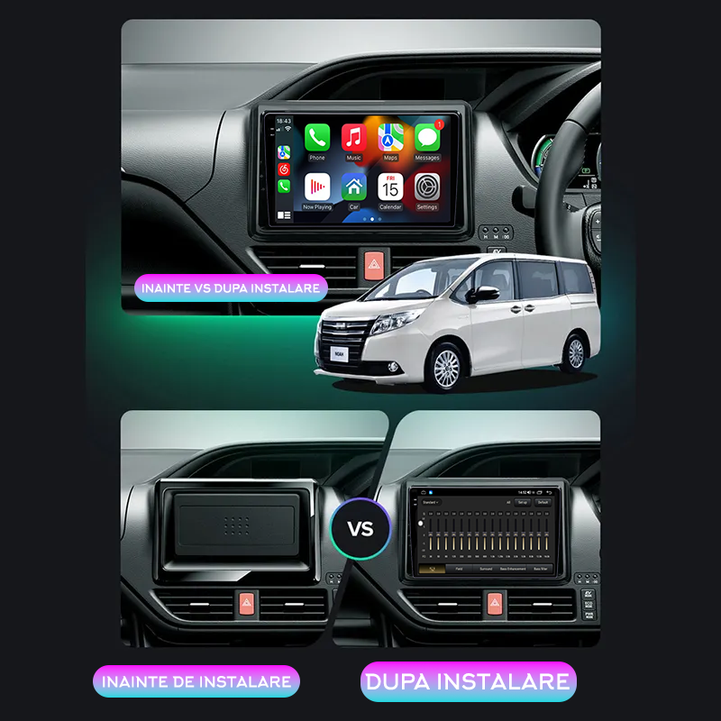 Navigatie dedicata Toyota Noah 2014-2020, 12GB RAM 256GB ROM, Android 13, Rezolutie 2K, Display QLED, 9", DSP, Carplay, Android Auto, Internet, Youtube, Waze, Wi Fi, USB [4]