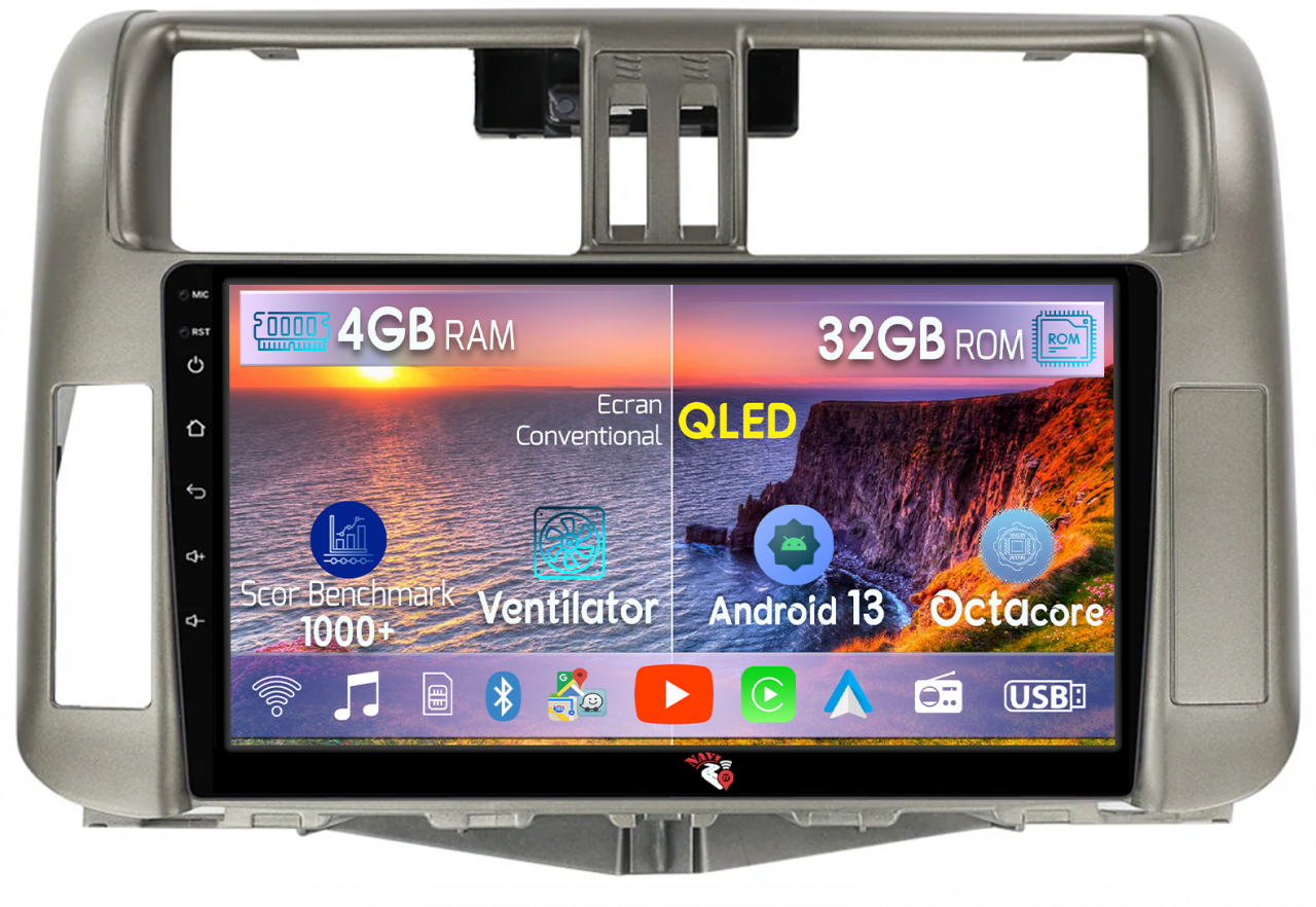 Navigatie dedicata Toyota Prado 150 2009-2013, 4GB RAM 32GB ROM, Android 13, Display 9 " , Internet, Aplicatii, Waze, WI-FI, USB, Bluetooth, Mirrorlink [1]