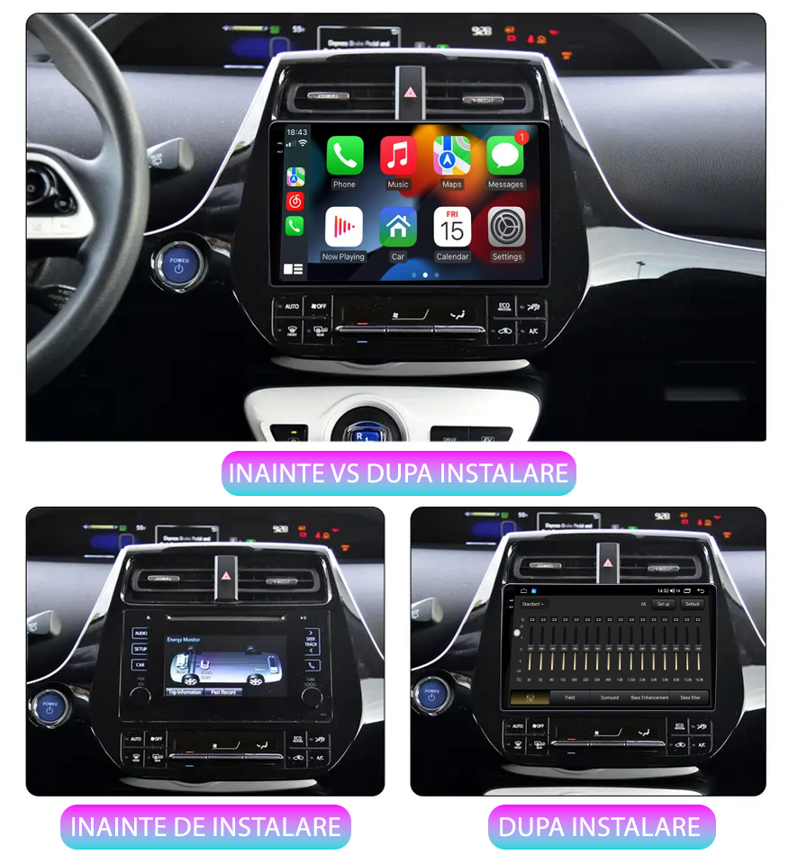 Navigatie dedicata Toyota Prius XW50 2015-2020, 12GB RAM 256GB ROM, Android 13, Rezolutie 2K, Display QLED, 9", DSP, Carplay, Android Auto, Internet, Youtube, Waze, Wi Fi, USB [5]