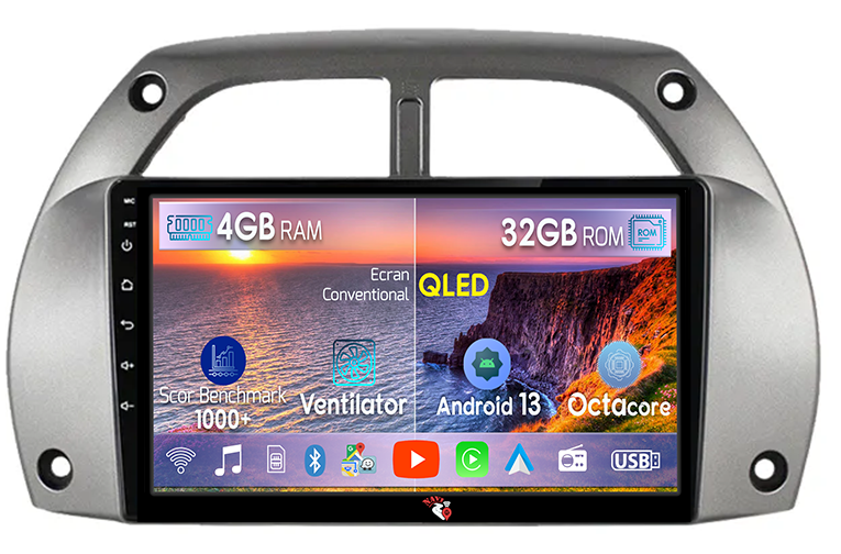 Navigatie dedicata Toyota RAV4 2001-2006, 4 GB RAM 32 ROM, Android 13, Display QLED, 9", DSP, Carplay, Android Auto, Internet, Youtube, Waze, WI-FI, USB, Bluetooth [1]