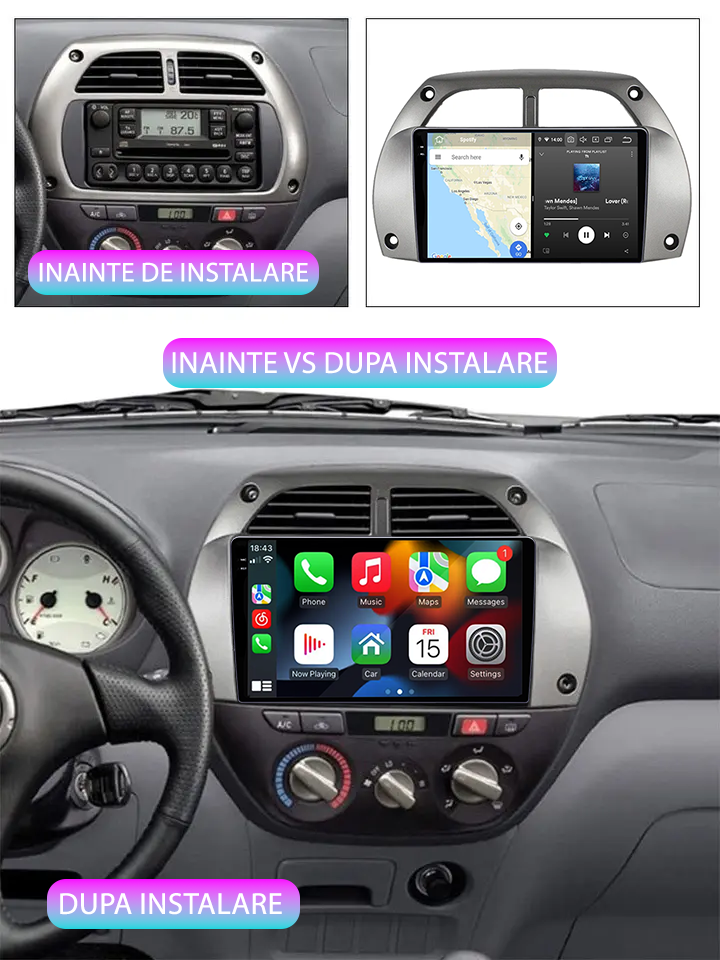Navigatie dedicata Toyota RAV4 2001-2006, 12GB RAM 256GB ROM, Android 13, Rezolutie 2K, Display QLED, 9", DSP, Carplay, Android Auto, Internet, Youtube, Waze, Wi Fi, USB [5]