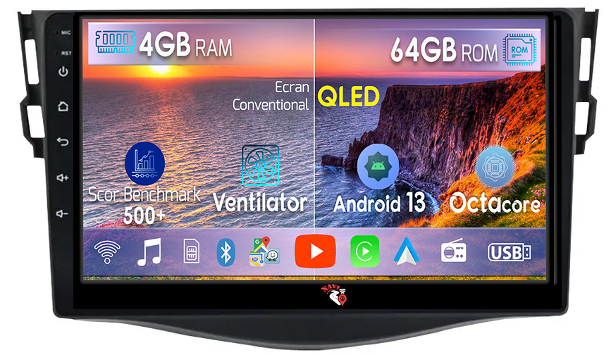 Navigatie dedicata Toyota RAV4 2005-2013, 4 GB RAM 32 ROM, Android 13, Display QLED, 9", DSP, Carplay, Android Auto, Internet, Youtube, Waze, WI-FI, USB, Bluetooth [1]