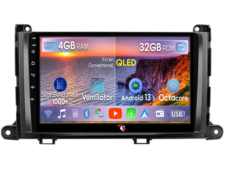 Navigatie dedicata Toyota Sienna 2009-2014, 4GB RAM 32GB ROM, Android 13, Display 9 " , Internet, Aplicatii, Waze, WI-FI, USB, Bluetooth, Mirrorlink [1]