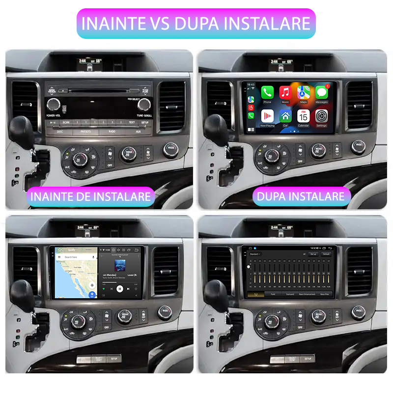 Navigatie dedicata Toyota Sienna 3 2014-2020, 12GB RAM 256GB ROM, Android 13, Rezolutie 2K, Display QLED, 9", DSP, Carplay, Android Auto, Internet, Youtube, Waze, Wi Fi, USB [5]