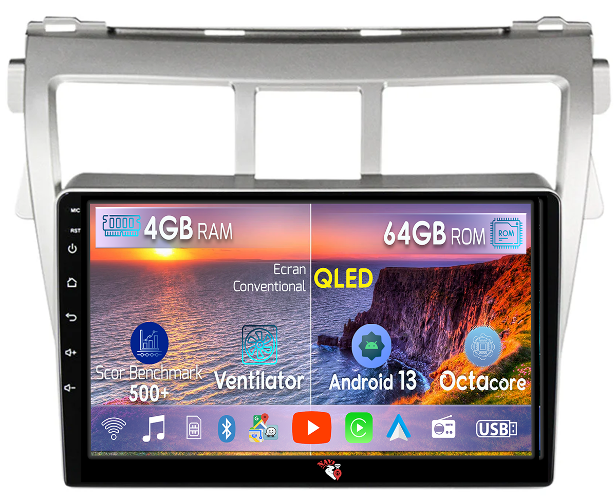 Navigatie dedicata Toyota Vios 2007-2012, 4GB RAM 64GB ROM, Octacore, Android 13, Display QLED 9", DSP, Carplay, Android Auto, Internet, Youtube, Waze, WIFI, Bluetooth [1]