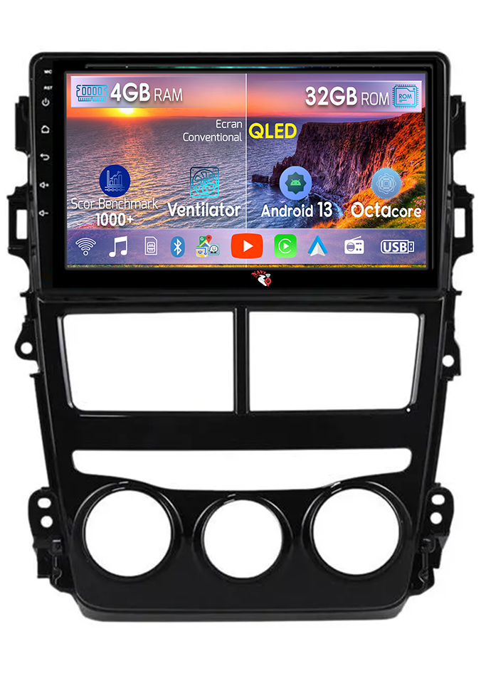 Navigatie dedicata Toyota Vios 2018-2019, 4GB RAM 32GB ROM, Android 13, Display 9 " , Internet, Aplicatii, Waze, WI-FI, USB, Bluetooth, Mirrorlink [1]
