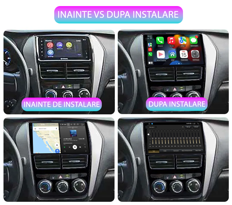 Navigatie dedicata Toyota Vios 2018-2019, 12GB RAM 256GB ROM, Android 13, Rezolutie 2K, Display QLED, 9", DSP, Carplay, Android Auto, Internet, Youtube, Waze, Wi Fi, USB [5]