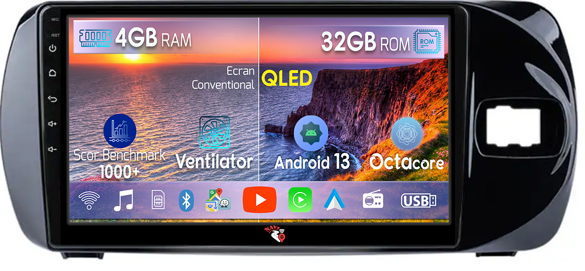 Navigatie dedicata Toyota Vitz 2016-2020, 4GB RAM 32GB ROM, Android 13, Display 9 " , Internet, Aplicatii, Waze, WI-FI, USB, Bluetooth, Mirrorlink [1]