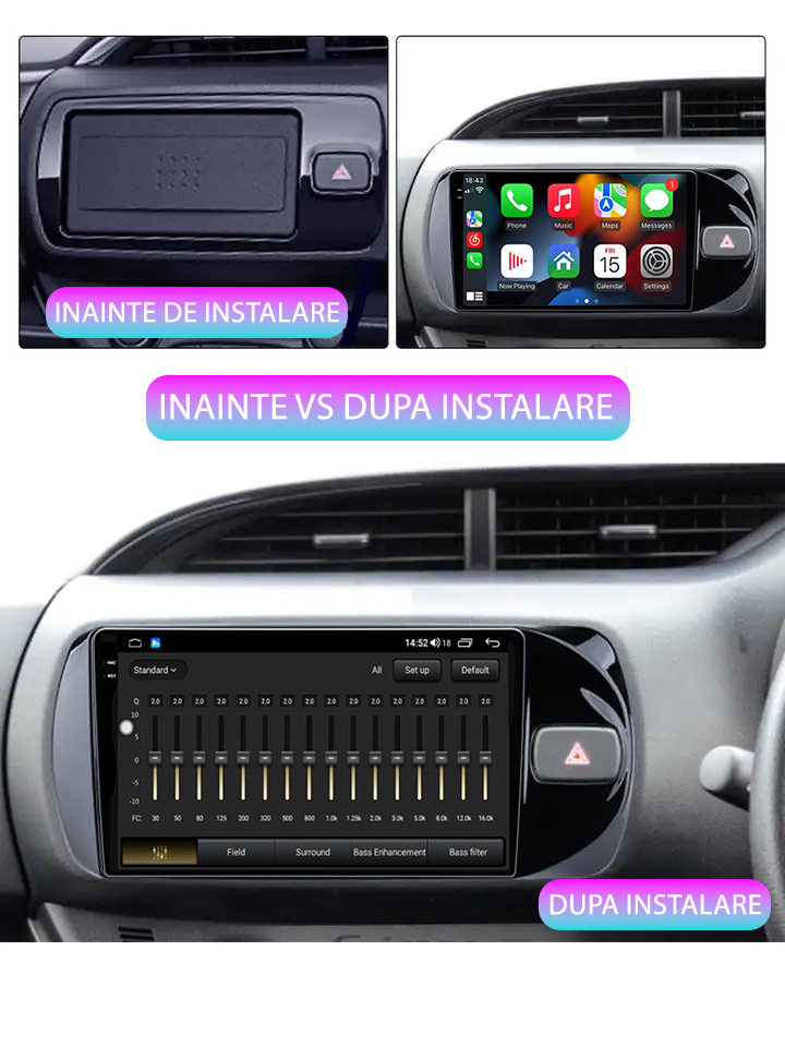Navigatie dedicata Toyota Vitz 2016-2020, 12GB RAM 256GB ROM, Android 13, Rezolutie 2K, Display QLED, 9", DSP, Carplay, Android Auto, Internet, Youtube, Waze, Wi Fi, USB [5]