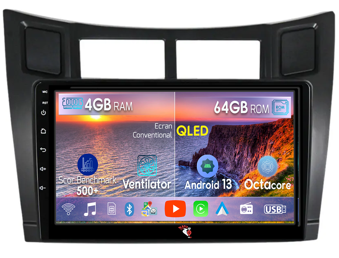 Navigatie dedicata Toyota Yaris 2005-2012, 4GB RAM 64GB ROM, Octacore, Android 13, Display QLED 9", DSP, Carplay, Android Auto, Internet, Youtube, Waze, WIFI, Bluetooth [1]