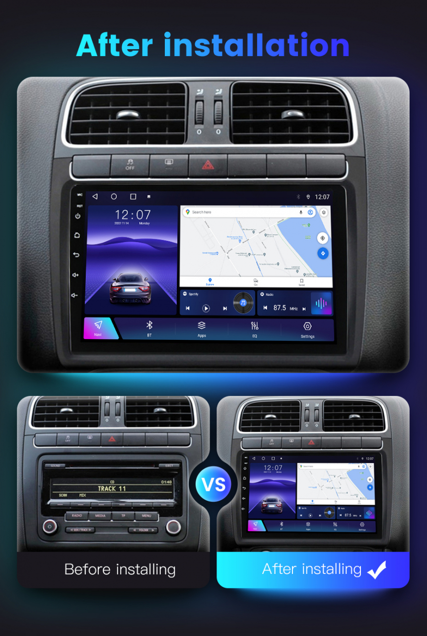 (Resigilata) Navigatie dedicata Volkswagen Polo 2010-2018 2GB RAM 32GB ROM, Quad Core, Display 9" IPS Full HD, Carplay, Android 14, Bluetooth, Magazin Play, Suport camere AHD [3]