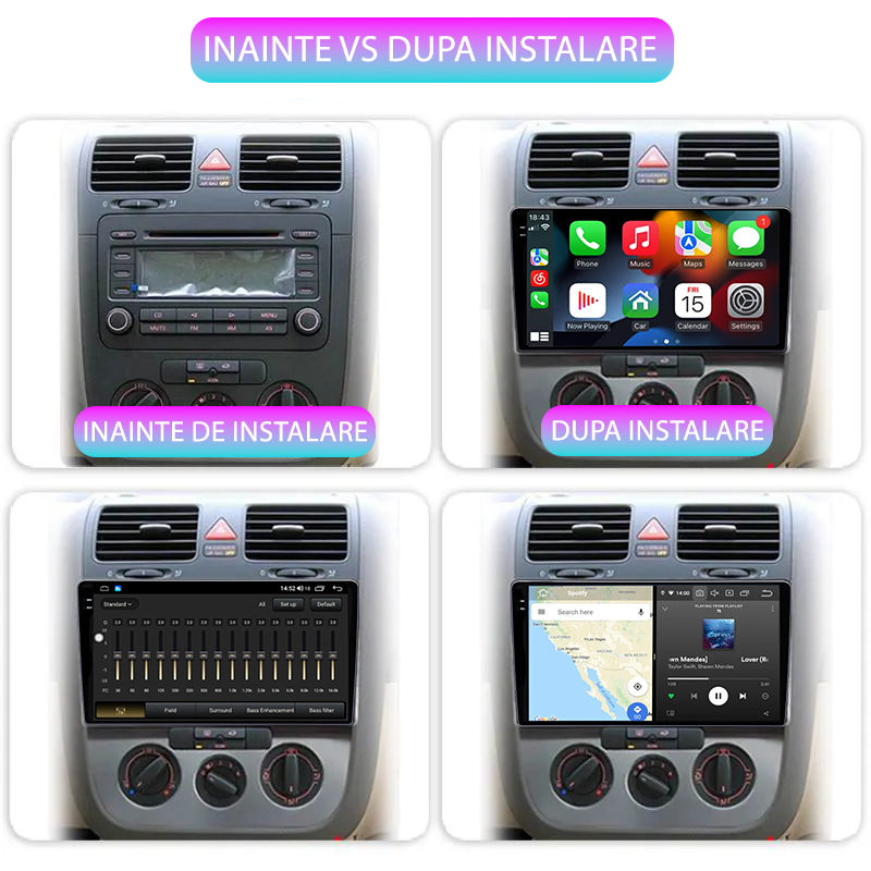 Navigatie dedicata Volkswagen Sagitar / Jetta5 2006-2010 si Golf 5, 4 GB RAM 32 ROM, Android 14, Display QLED, 10", DSP, Carplay, Android Auto, Internet, Youtube, Waze, WI-FI, USB, Bl [3]