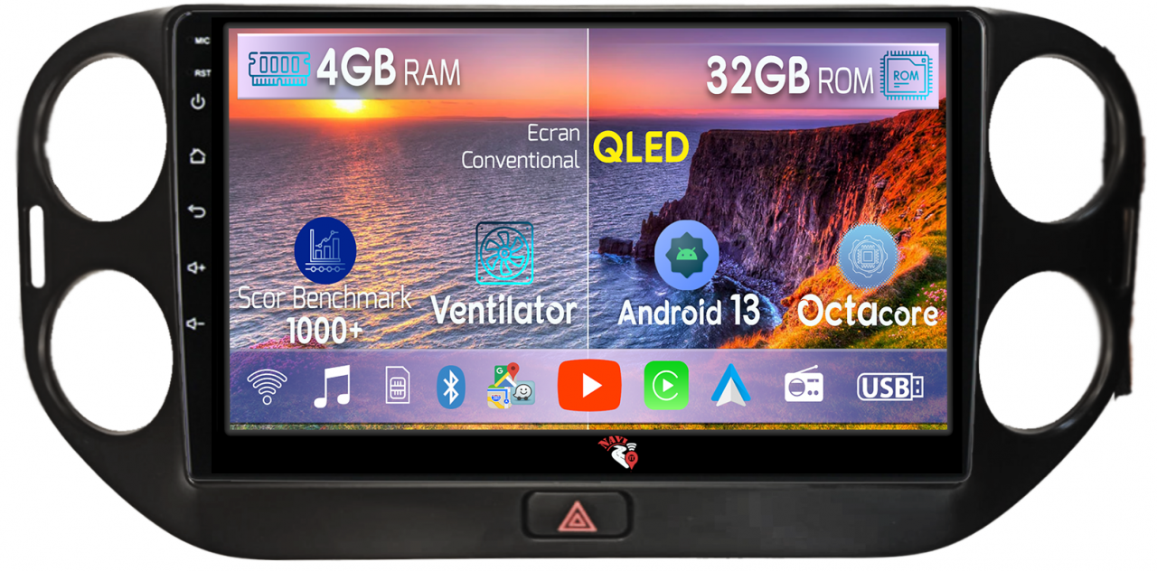 Navigatie dedicata Volkswagen Tiguan 2010-2017, 4 GB RAM 32 ROM, Android 14, 9", DSP, Carplay, Android Auto, Internet, Youtube, Waze, WI-FI, USB, Bluetooth [1]