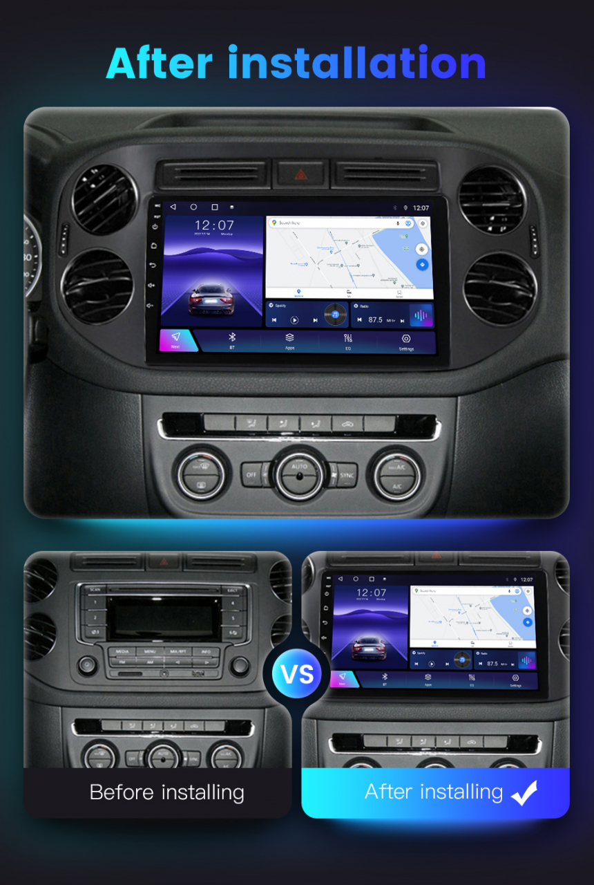Navigatie dedicata Volkswagen Tiguan 2007-2012, 4GB RAM 32GB ROM, Octacore, Android 14, Display QLED 9", DSP, Carplay&Android Auto, SIM 4G, Bluetooth, Ventilator Activ [3]