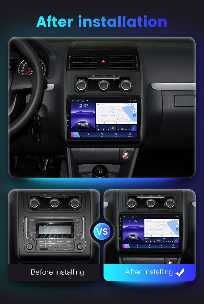 Navigatie dedicata Volkswagen Touran 2011-2015, 4 GB RAM 32 ROM, Android 14, Display QLED, 10", DSP, Carplay, Android Auto, Internet, Youtube, Waze, WI-FI, USB, Bluetooth [7]