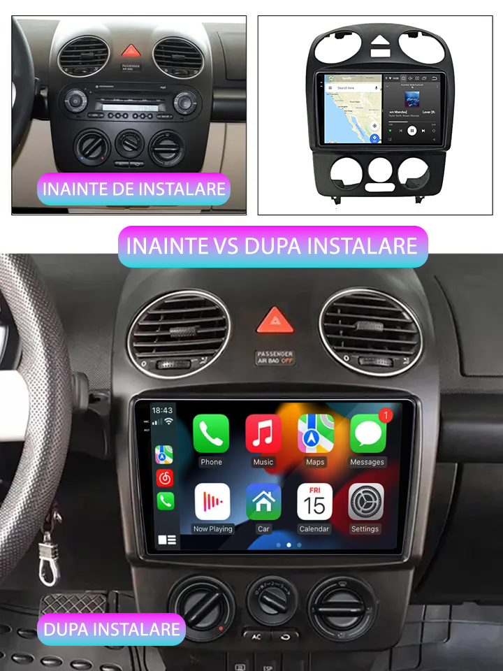 Navigatie dedicata VW Beetle 1998 - 2011, 12GB RAM 256GB ROM, Android 14, Rezolutie 2K, Display QLED, 9", DSP, Carplay, Android Auto, Internet, Youtube, Waze, Wi Fi, USB [5]