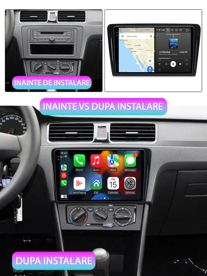 Navigatie dedicata VW Santana 2013-2017, 12GB RAM 256GB ROM, Android 14, Rezolutie 2K, Display QLED, 9", DSP, Carplay, Android Auto, Internet, Youtube, Waze, Wi Fi, USB [5]