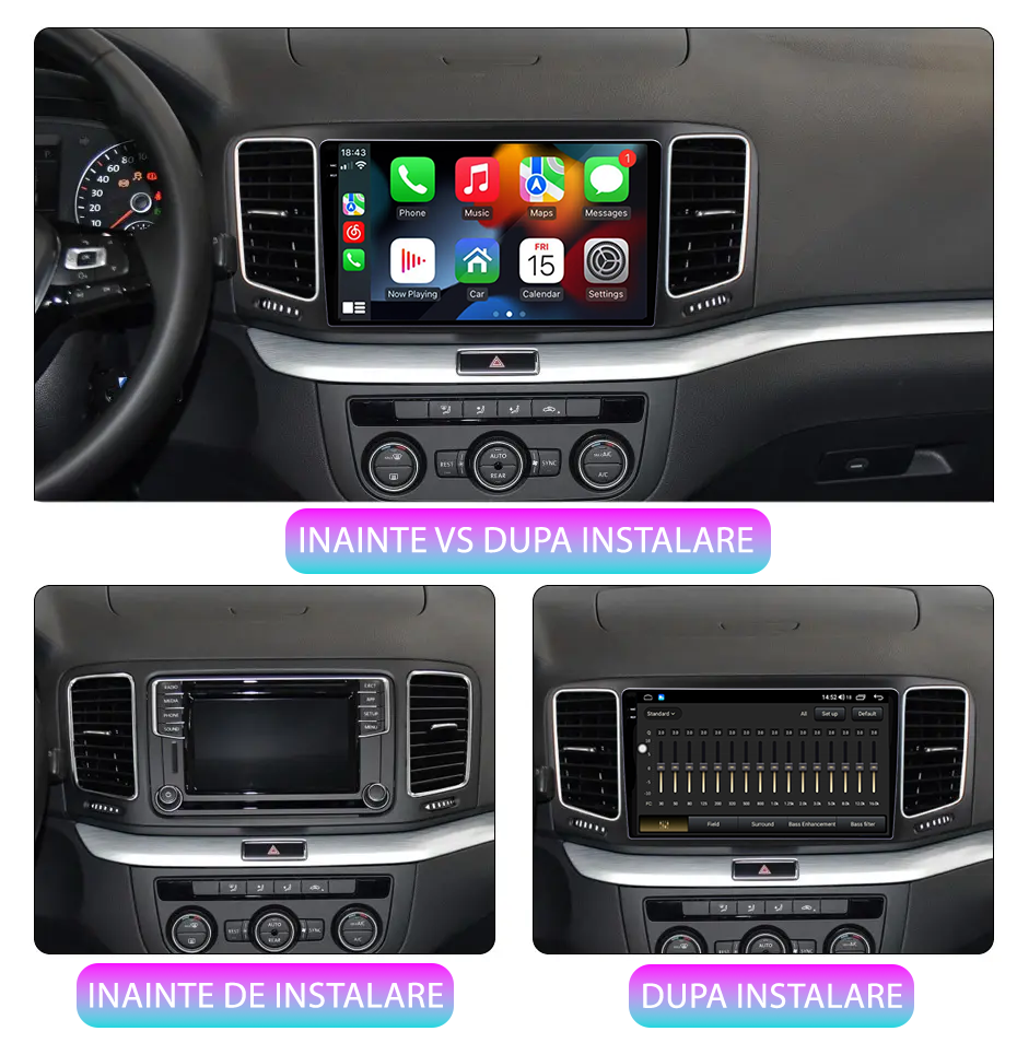 Navigatie dedicata VW Sharan 2012-2018, 12GB RAM 256GB ROM, Android 14, Rezolutie 2K, Display QLED, 9", DSP, Carplay, Android Auto, Internet, Youtube, Waze, Wi Fi, USB [5]
