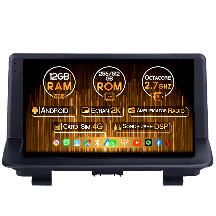 Navigatie dedicata Audi Q3 2011 - 2018, 12GB RAM 256GB ROM, Android 13, Rezolutie 2K, Display QLED, 9", DSP, Carplay, Android Auto, Internet, Youtube, Waze, Wi Fi, USB [1]