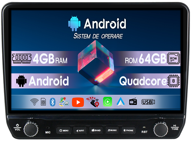 Navigatie GPS NAVI-IT Universala Tesla cu butoane rotative model 2024, 4GB RAM 64GB ROM, Procesor Quadcore, Android 14, Display QLED 10", DSP, Carplay&Android Auto [1]