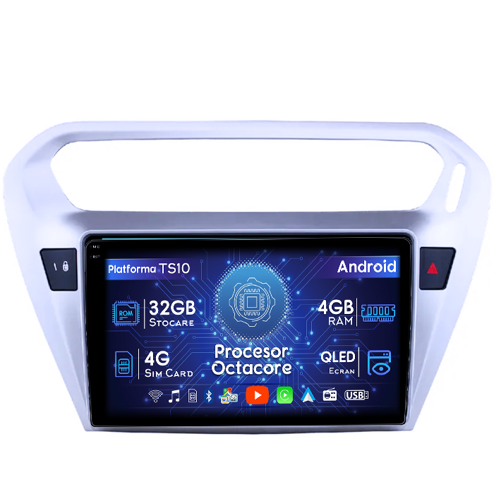 Navigatie Peugeot 301 2013-2016C-Elysee 2012+, 4GB RAM 32GB ROM, Octacore, Android 14, Display QLED 1K 9", DSP, Carplay&Android Auto, SIM 4G, Bluetooth, Ventilator Activ [1]