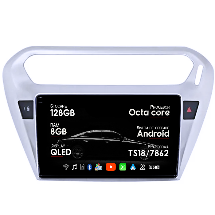 Navigatie Peugeot 301 2013-2016C-Elysee 2012+, 8GB RAM 128GB ROM, Octacore, Platforma TS18, Android 14, Display QLED 9", Suporta camera 360", DSP, Carplay&Android Auto, SIM 4G, Ventilator Activ [1]