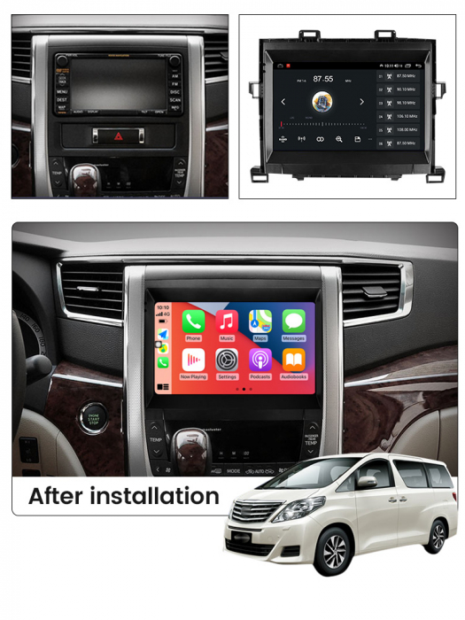 Navigatie dedicata Toyota Alphard 2008-2014, 12GB RAM 256GB ROM, Android 13, Rezolutie 2K, Display QLED, 9", DSP, Carplay, Android Auto, Internet, Youtube, Waze, Wi Fi, USB [5]