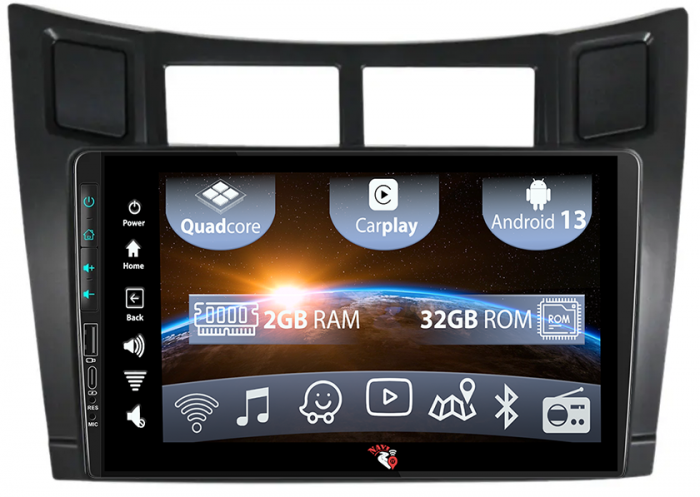 Navigatie dedicata Toyota Yaris 2005-2012, USB&Butoane fizice frontale, Android 13, Wireless Carplay si Android auto 2 GB RAM 32 ROM, Display IPS, 9 inch, Microfon Extern [1]