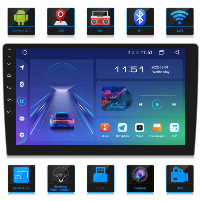 Navigatie GPS NAVI-IT universala, 4 GB RAM 32 ROM, Android 13, Display QLED 10", DSP, Carplay, Android Auto, Internet, Youtube, Waze, WI-FI, USB, Bluetooth [4]