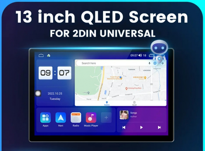 Navigatie Universala, 4GB RAM 32GB ROM, Android 13, Display 2K, QLED, 13", DSP, Carplay&Android Auto, Octacore, Youtube, Waze, WI-FI, USB DVR filmare trafic si camera 180 grade [4]