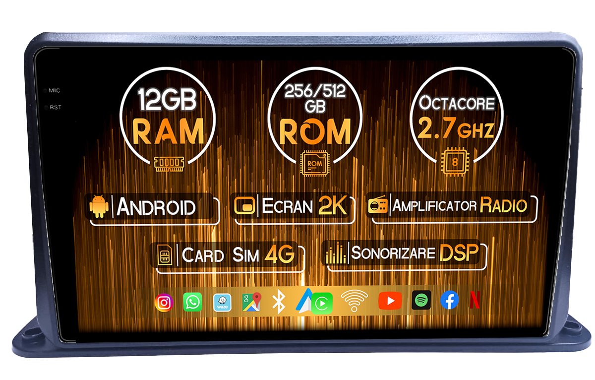 Navigatie Universala cu instalare pe bord, 12GB RAM 256/512GB ROM, Android 13, Rezolutie 2K, Display QLED 9", DSP, Carplay&Android Auto, SIM 4G, Ventilator Activ, Suport Camere 360 [1]