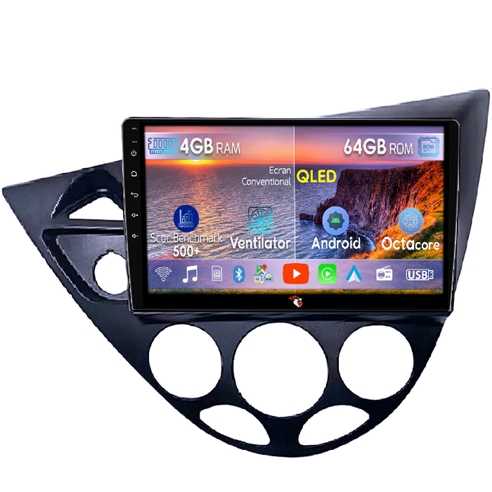 Navigatii dedicate Focus 1999-2005, 4GB RAM 64GB ROM, Octacore, Android 14, Display QLED 9", DSP, Carplay&Android Auto, SIM 4G, Ventilator Activ [1]