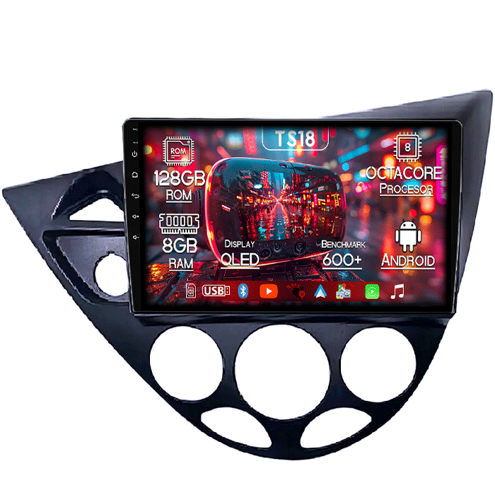 Navigatii dedicate Focus 1999-2005, 8GB RAM 128GB ROM, Octacore, Platforma TS18, Android 14, Display QLED 9”, Suporta camera 360º, DSP, Carplay&Android Auto, SIM 4G, Ventilator Activ [1]