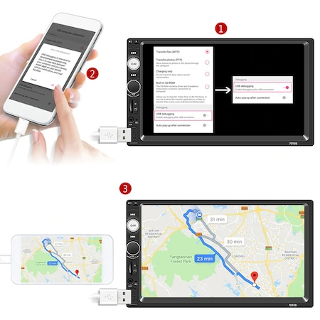 Navigatie MirrorLink mp5 player auto 7010b compatibil cu Volkswagen Bora, Golf 4,Passat B5, POLO sub 2005 Rama 2Din, Suporti prindere, camera marsarier 4 led night-vision, Bluetooth, Divix , AVI [4]