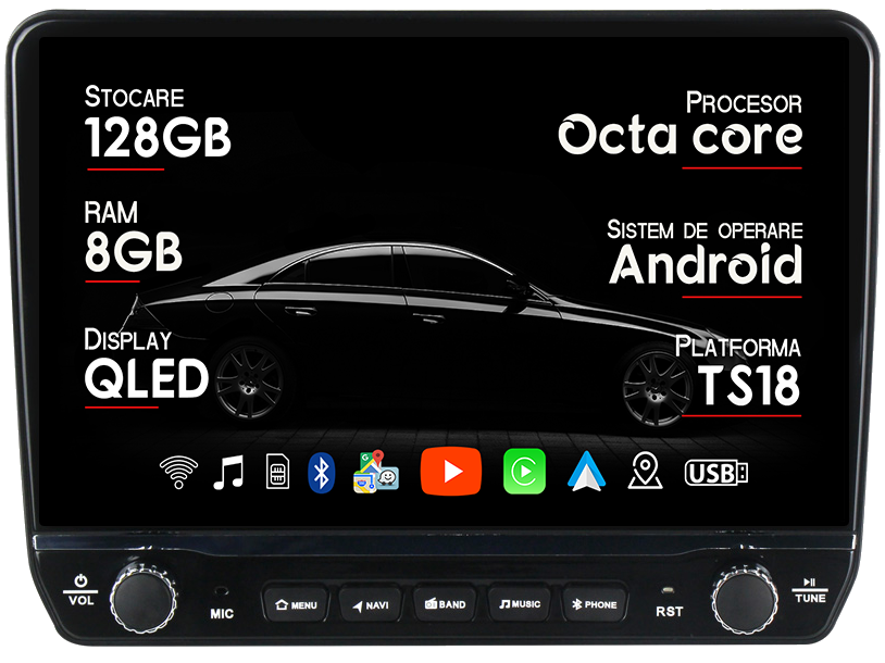 Navigatie GPS NAVI-IT Universala Tesla cu butoane rotative model 2024, 8GB RAM 128GB ROM, Platforma TS18, Procesor Octacore, Android 14, Display QLED 10", Carplay&Android Auto, Ventilator Activ [1]
