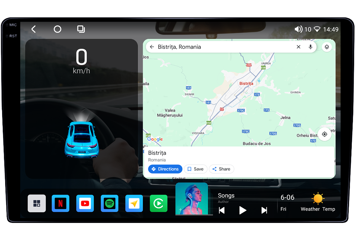 (Resigiliata) Navigatie GPS universala, 8GB RAM 128GB ROM, Octacore, Platforma TS18, Android 14, Display QLED 10”, Suporta camera 360º, DSP, Carplay&Android Auto, SIM 4G, Ventilator Activ [2]
